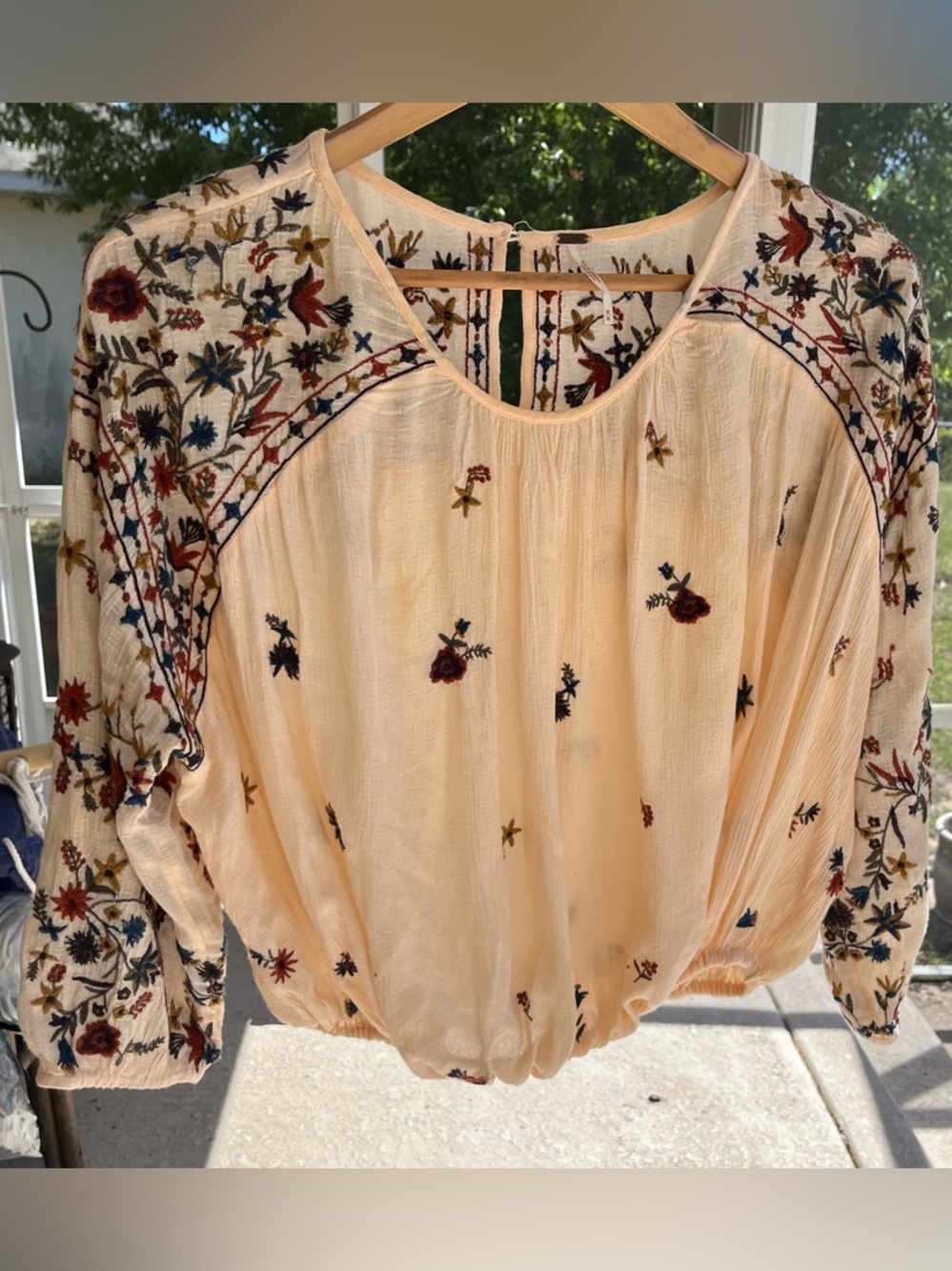 Free people embroidered elastic waist top